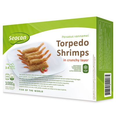 Krevetės džiūvesėliuose 26/30, SEACON Torpedo, šaldytos, 1 kg